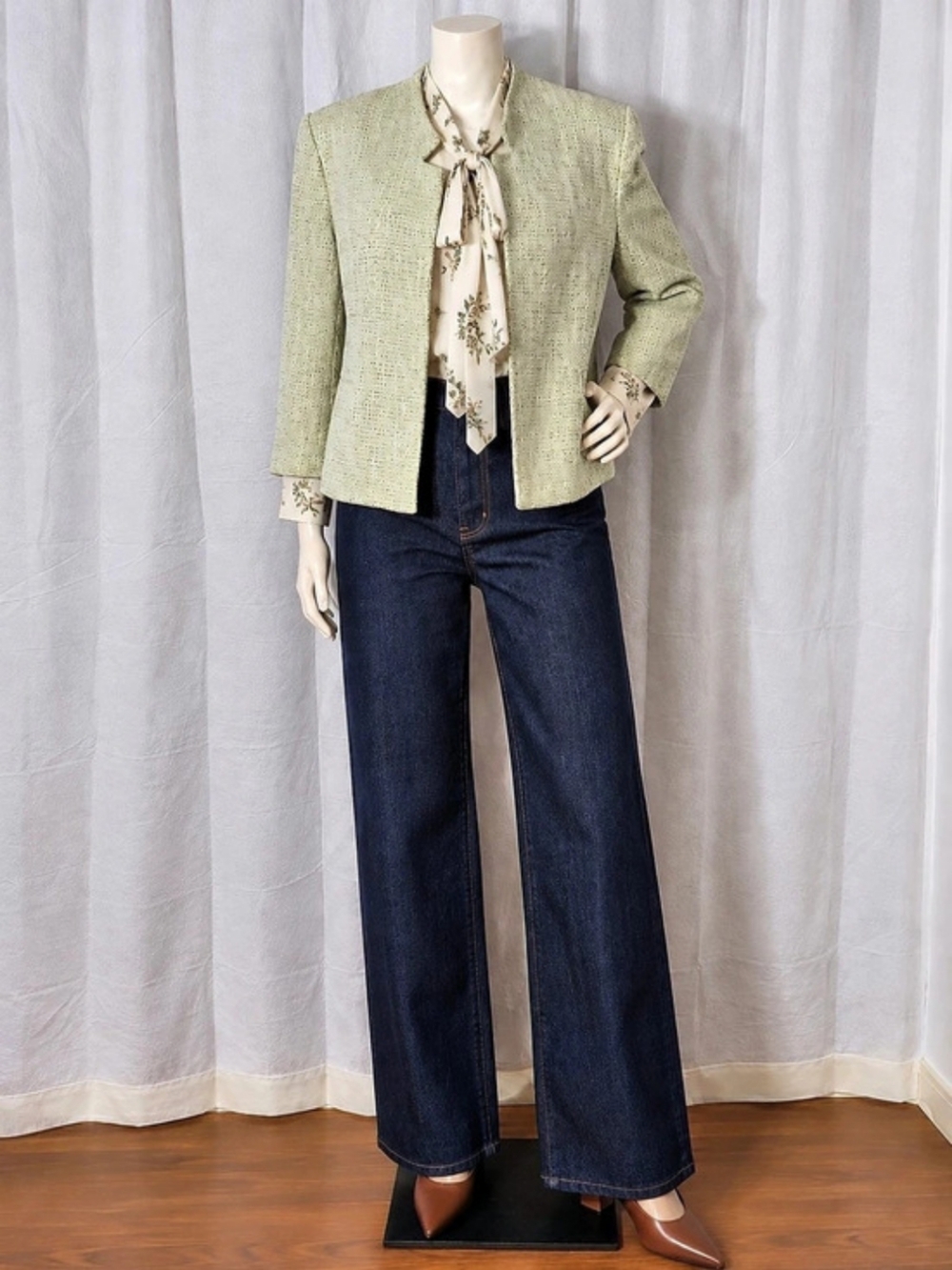 Kasper Pistachio Green Boucle Tweed Jacket 14P Petite Y2K Style